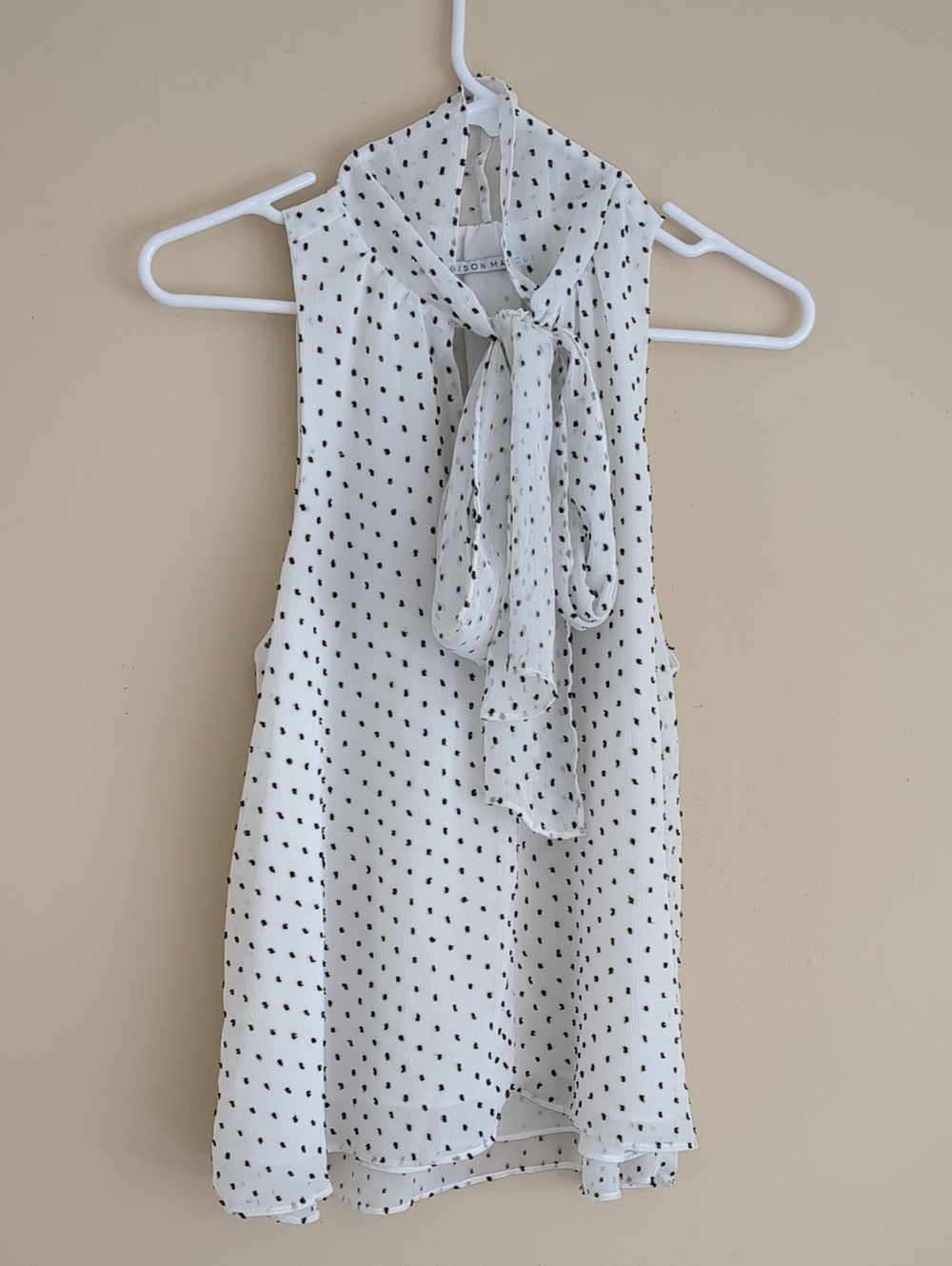 Small Madison Marcus White And Black Tie Neck Top